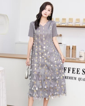 Chiffon summer dress Pleats Please short sleeve long dress