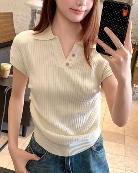 Short sleeve fold sweater spring and summer Korean style tops