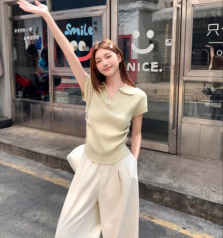Short sleeve fold sweater spring and summer Korean style tops