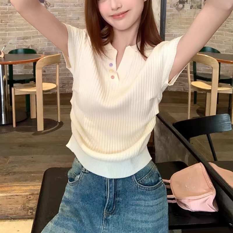 Short sleeve fold sweater spring and summer Korean style tops