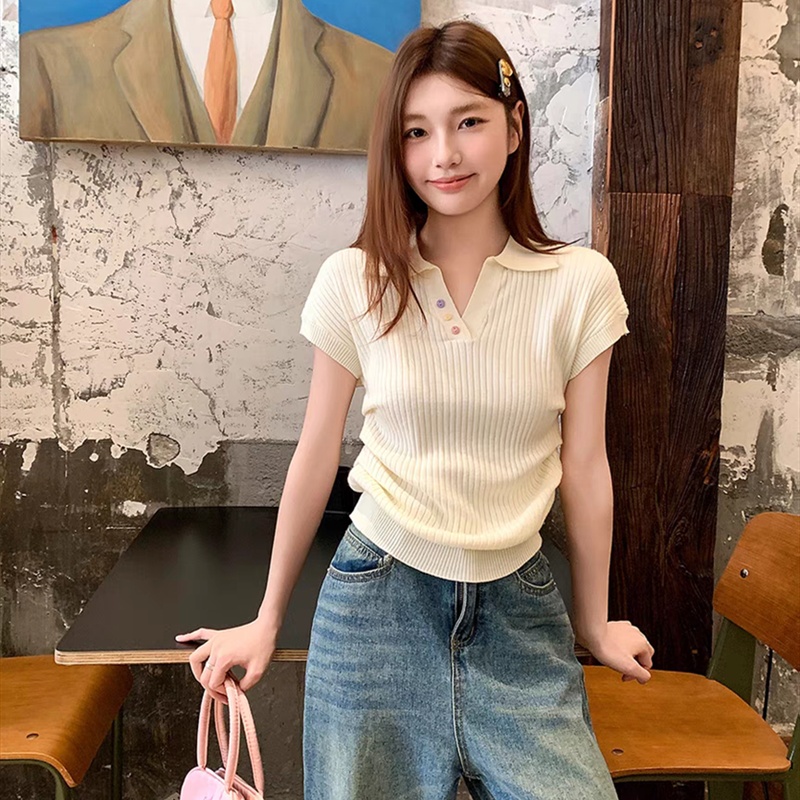 Short sleeve fold sweater spring and summer Korean style tops