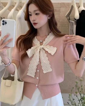Short sleeve thin sweet tops Korean style bow cardigan