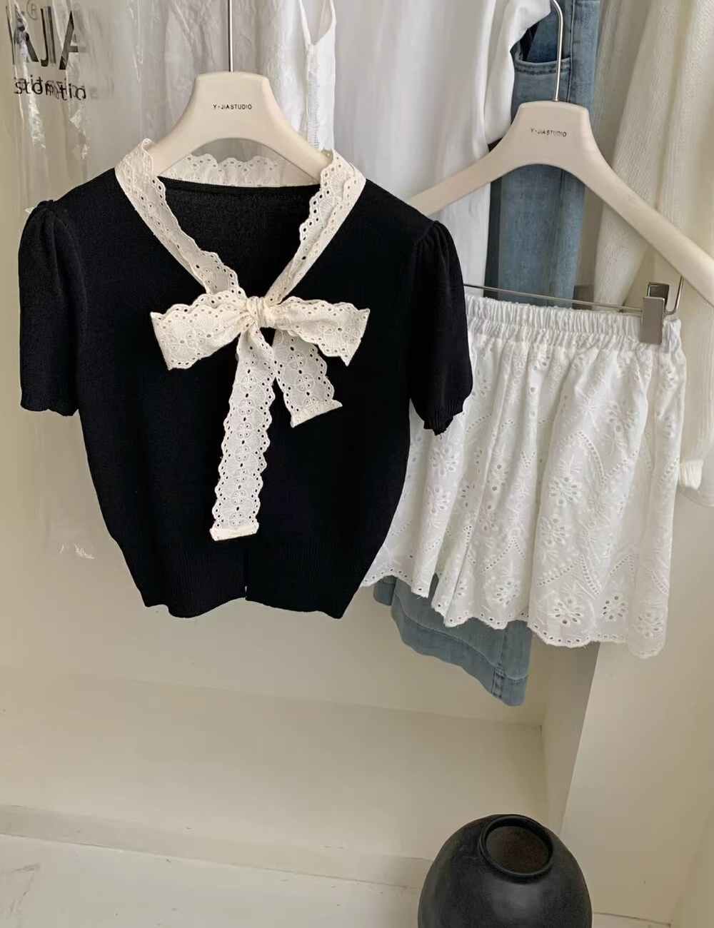 Short sleeve thin sweet tops Korean style bow cardigan