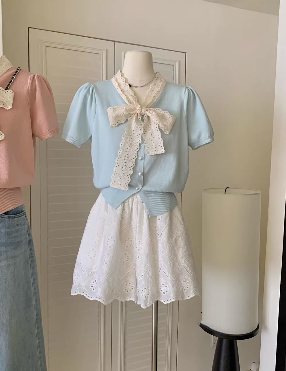 Short sleeve thin sweet tops Korean style bow cardigan