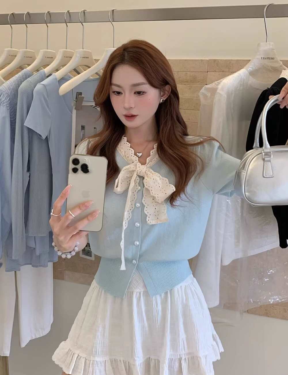 Short sleeve thin sweet tops Korean style bow cardigan