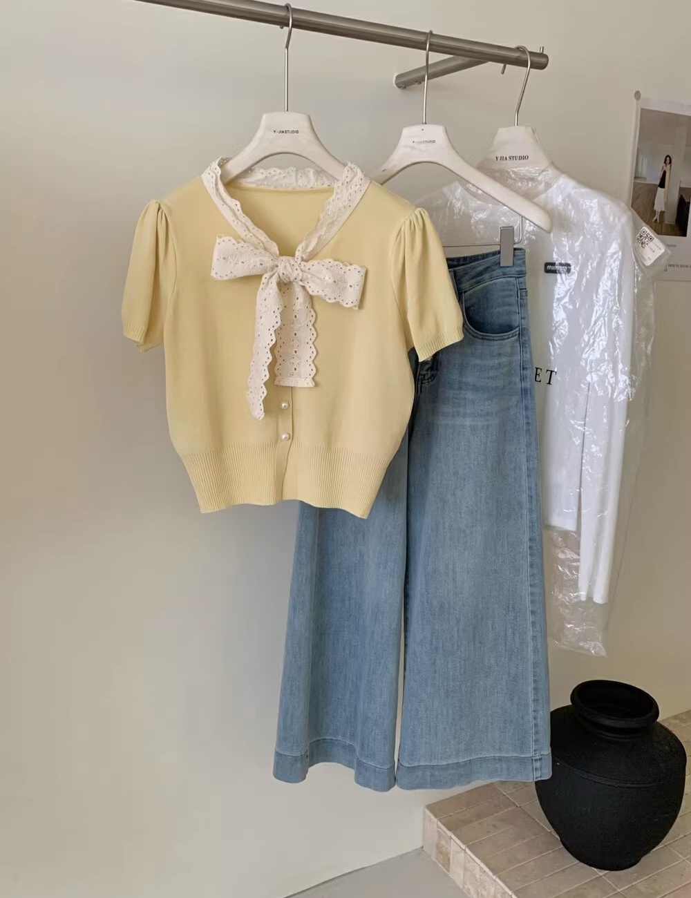 Short sleeve thin sweet tops Korean style bow cardigan