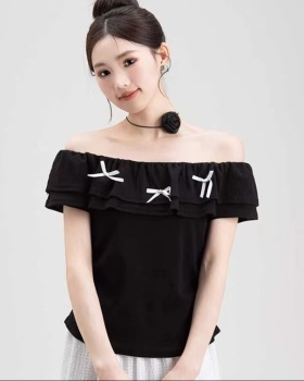 Strapless bow tops short sleeve T-shirt for women