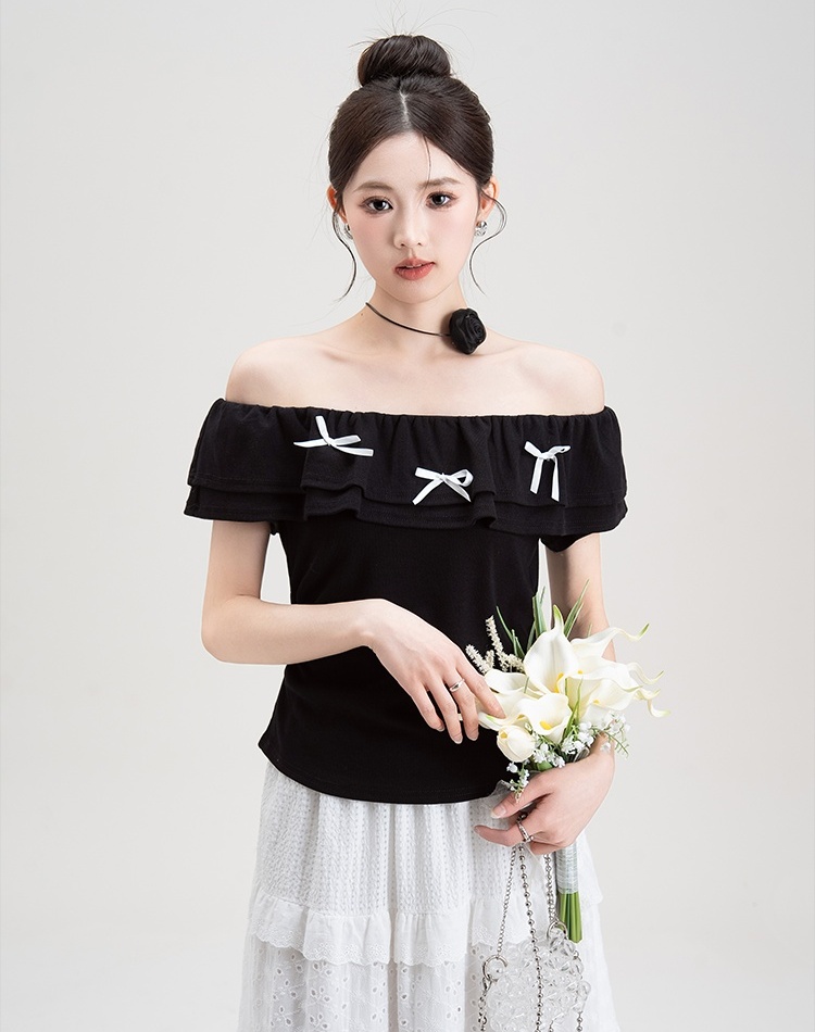 Strapless bow tops short sleeve T-shirt for women