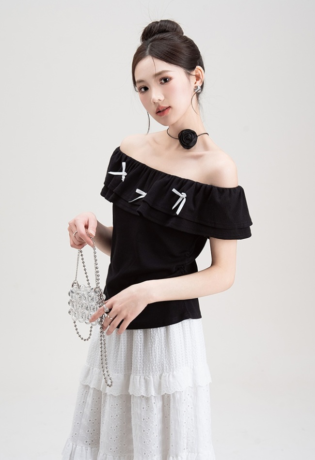 Strapless bow tops short sleeve T-shirt for women