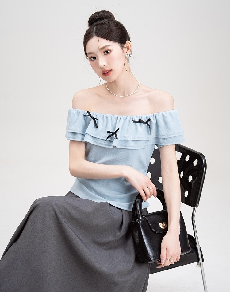 Strapless bow tops short sleeve T-shirt for women