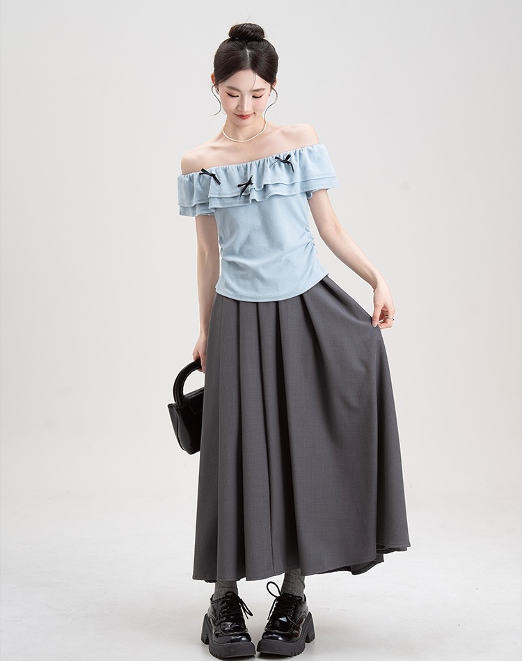 Strapless bow tops short sleeve T-shirt for women