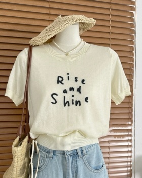 Embroidery knitted mixed colors letters T-shirt