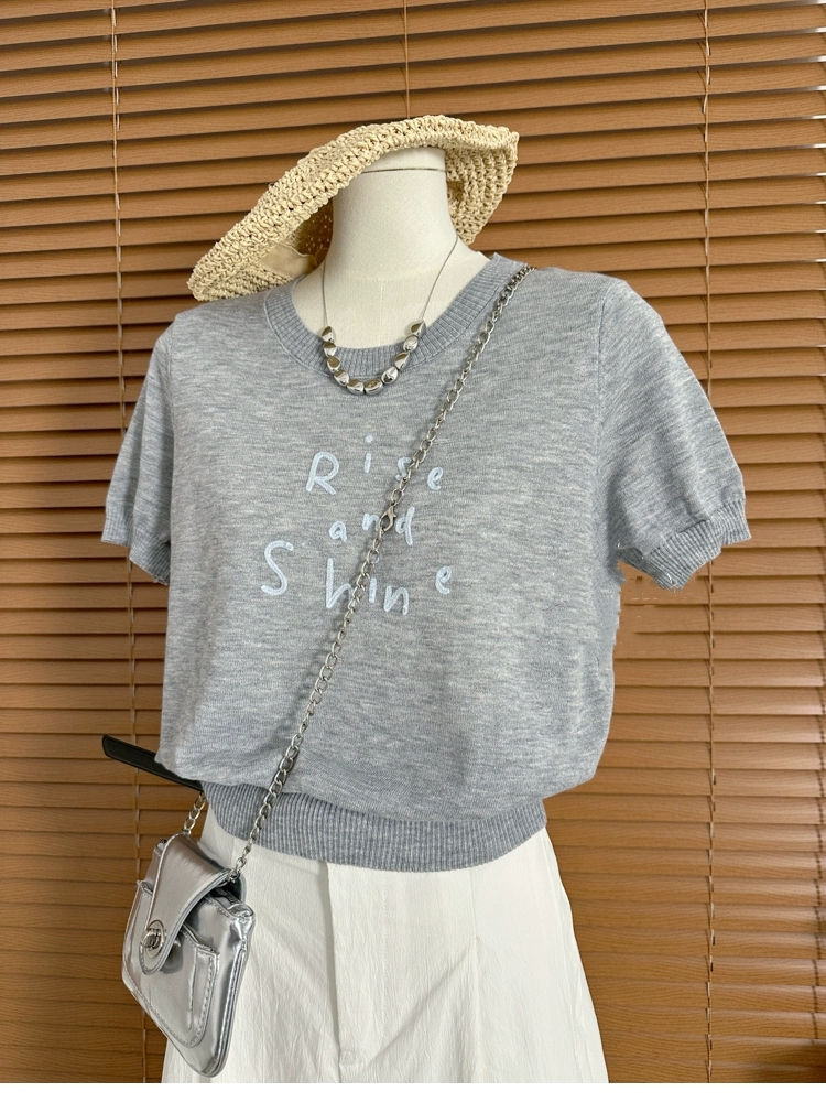 Embroidery knitted mixed colors letters T-shirt