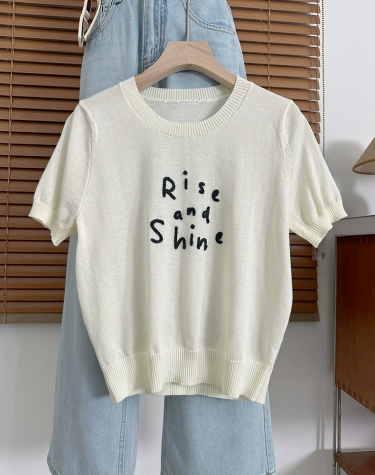 Embroidery knitted mixed colors letters T-shirt