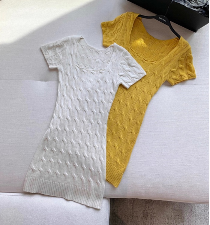 Short sleeve package hip enticement dress for women