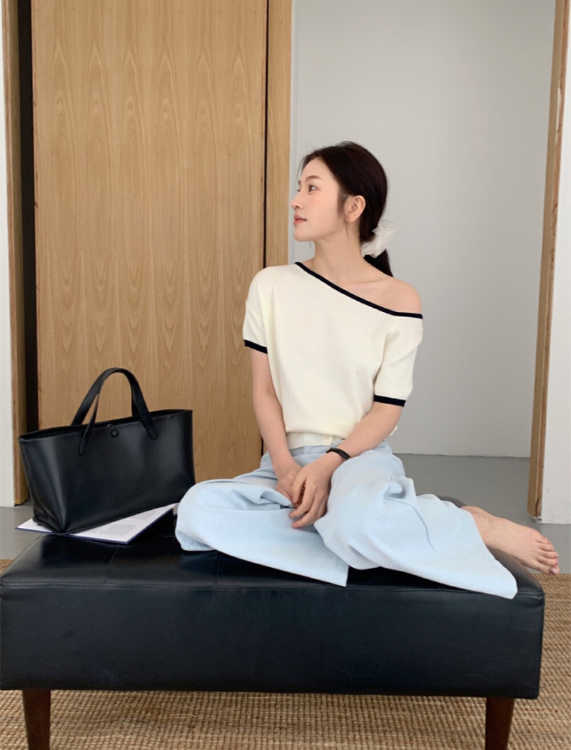 Strapless short sleeve T-shirt thin sweater for women