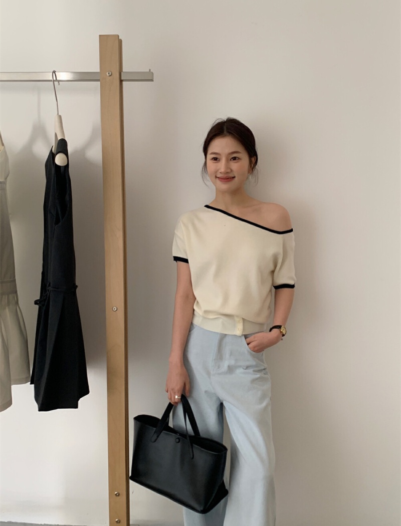 Strapless short sleeve T-shirt thin sweater for women