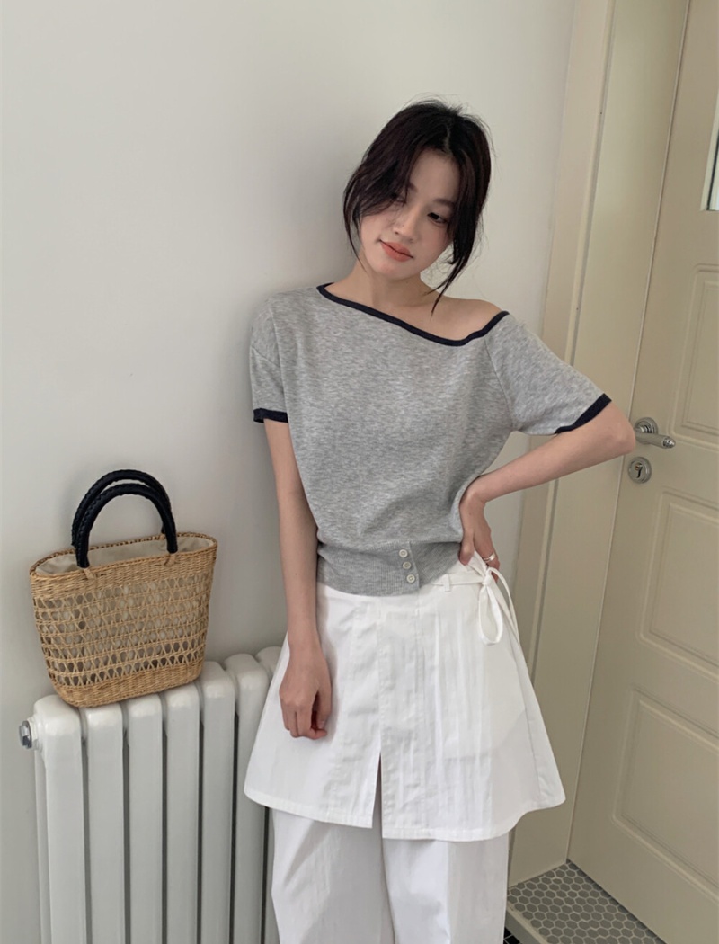 Strapless short sleeve T-shirt thin sweater for women