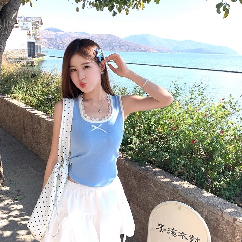 Sweet lace vest knitted wears outside tops for women