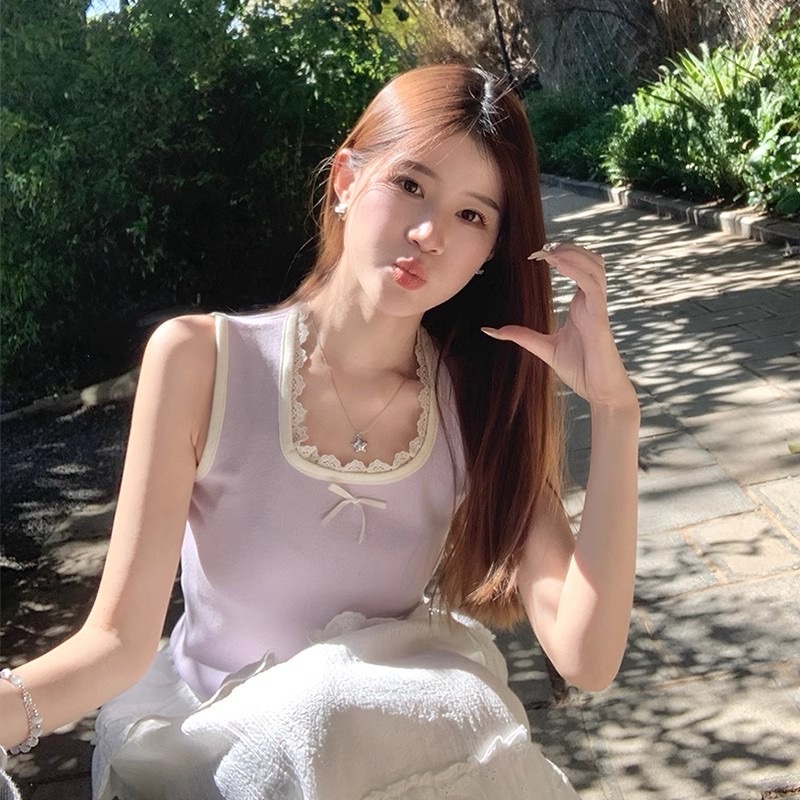 Sweet lace vest knitted wears outside tops for women