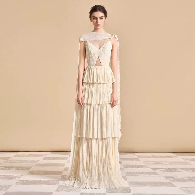Hollow multilayer dress champagne strap dress for women