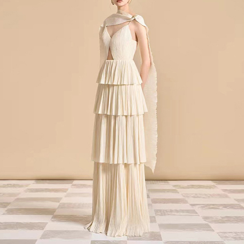 Hollow multilayer dress champagne strap dress for women