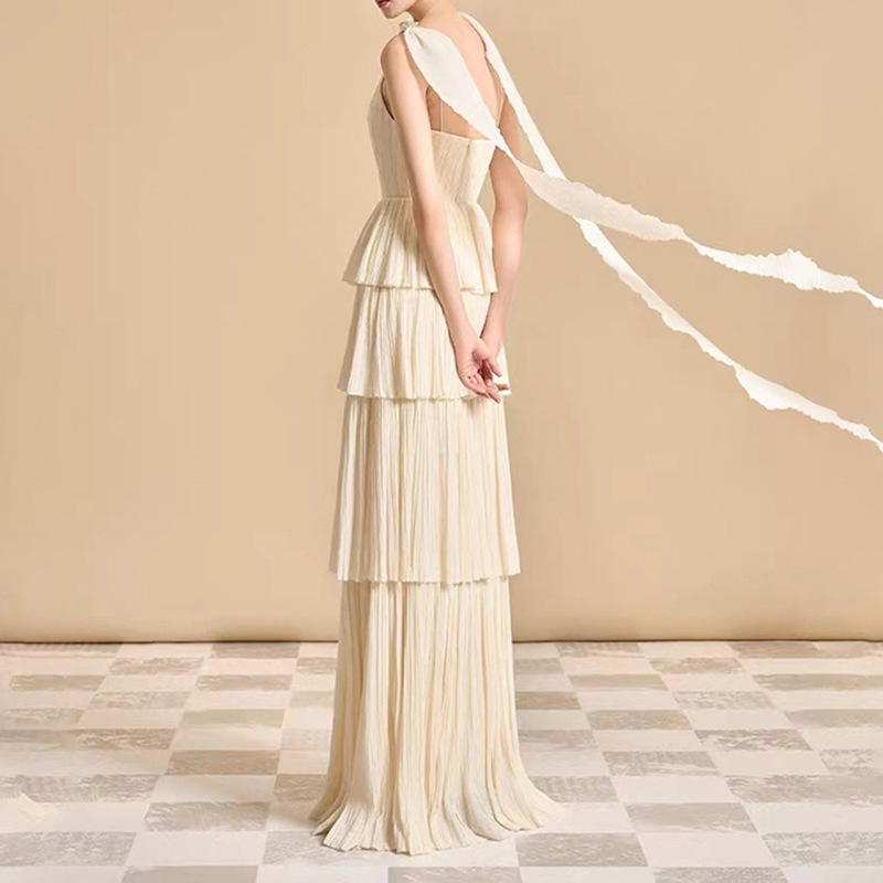 Hollow multilayer dress champagne strap dress for women