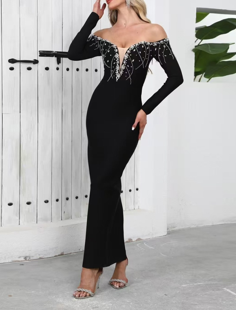 Horizontal collar dress gauze bandage dress for women