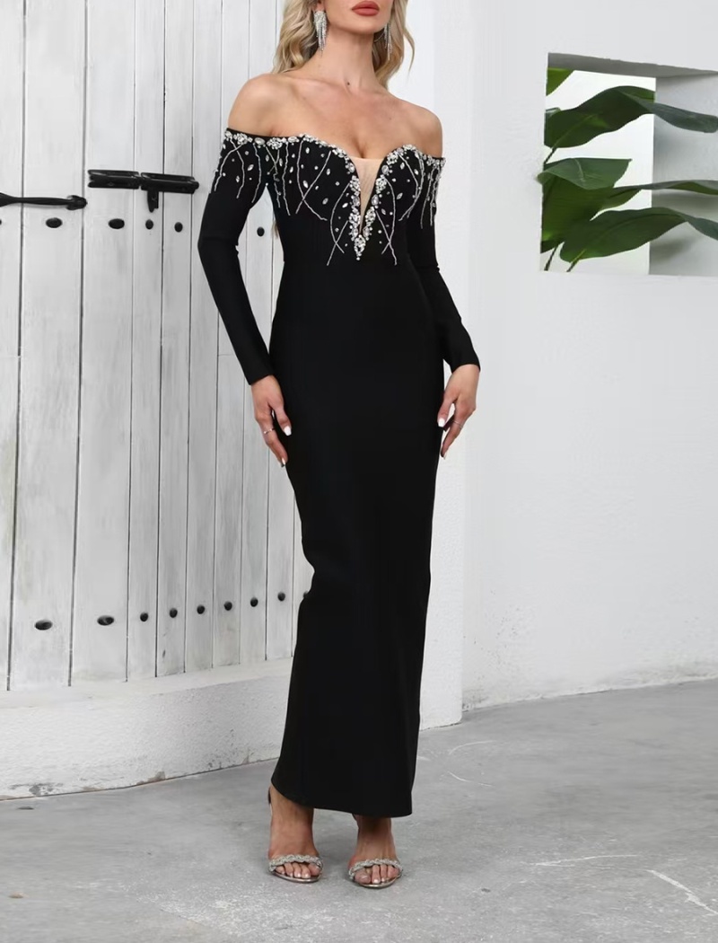 Horizontal collar dress gauze bandage dress for women