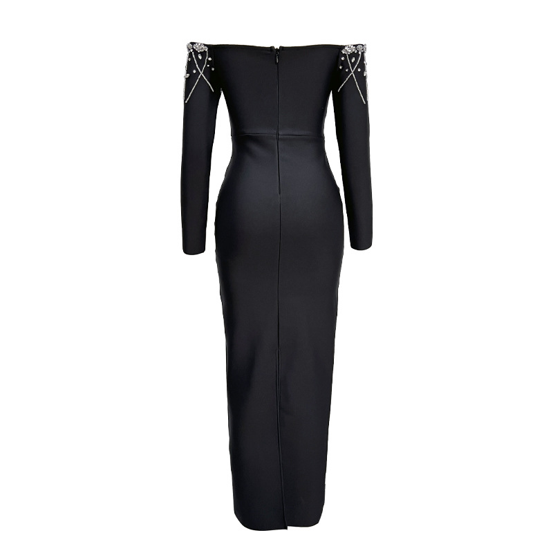 Horizontal collar dress gauze bandage dress for women