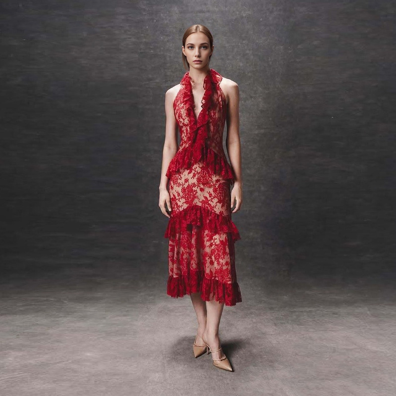 Perspective summer long dress V-neck dress for women