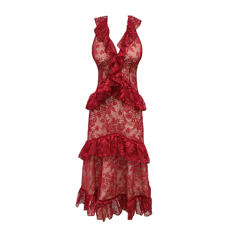 Perspective summer long dress V-neck dress for women