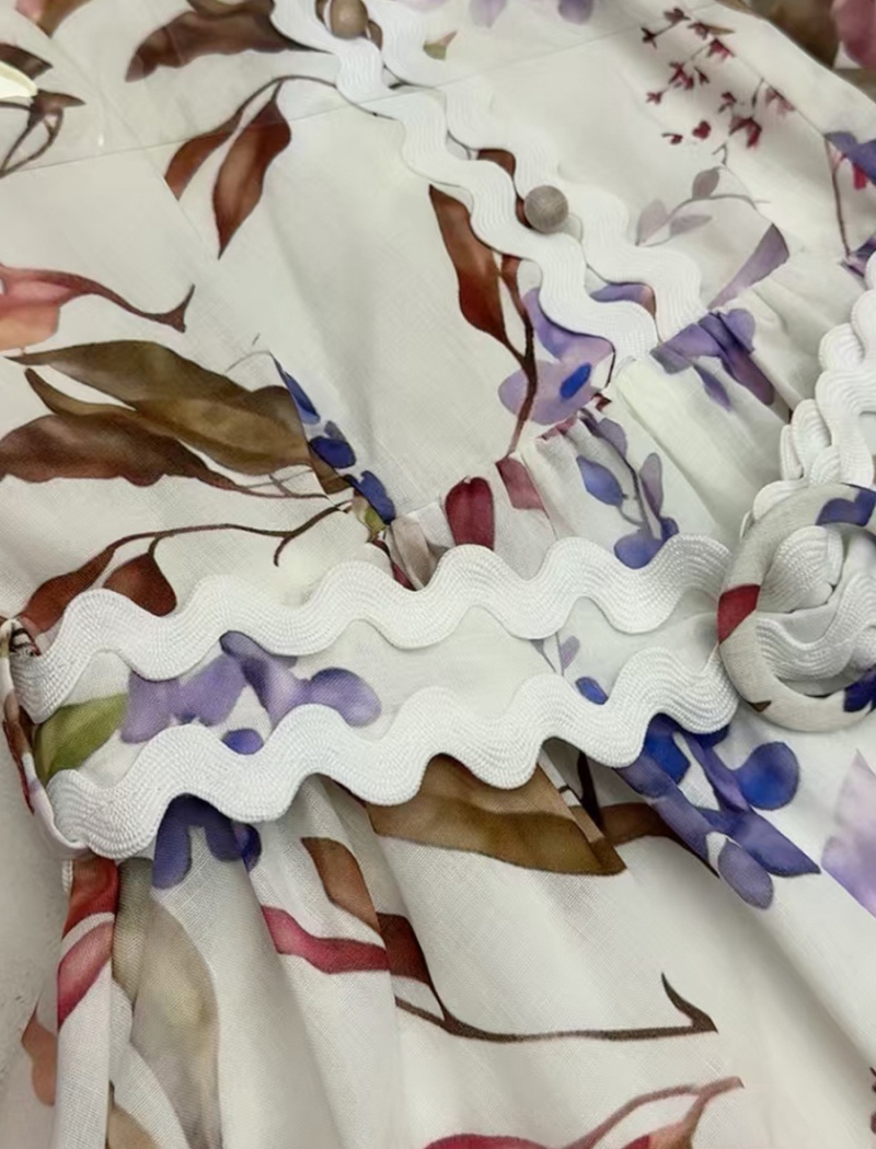 High waist flowers T-back hollow dress for women