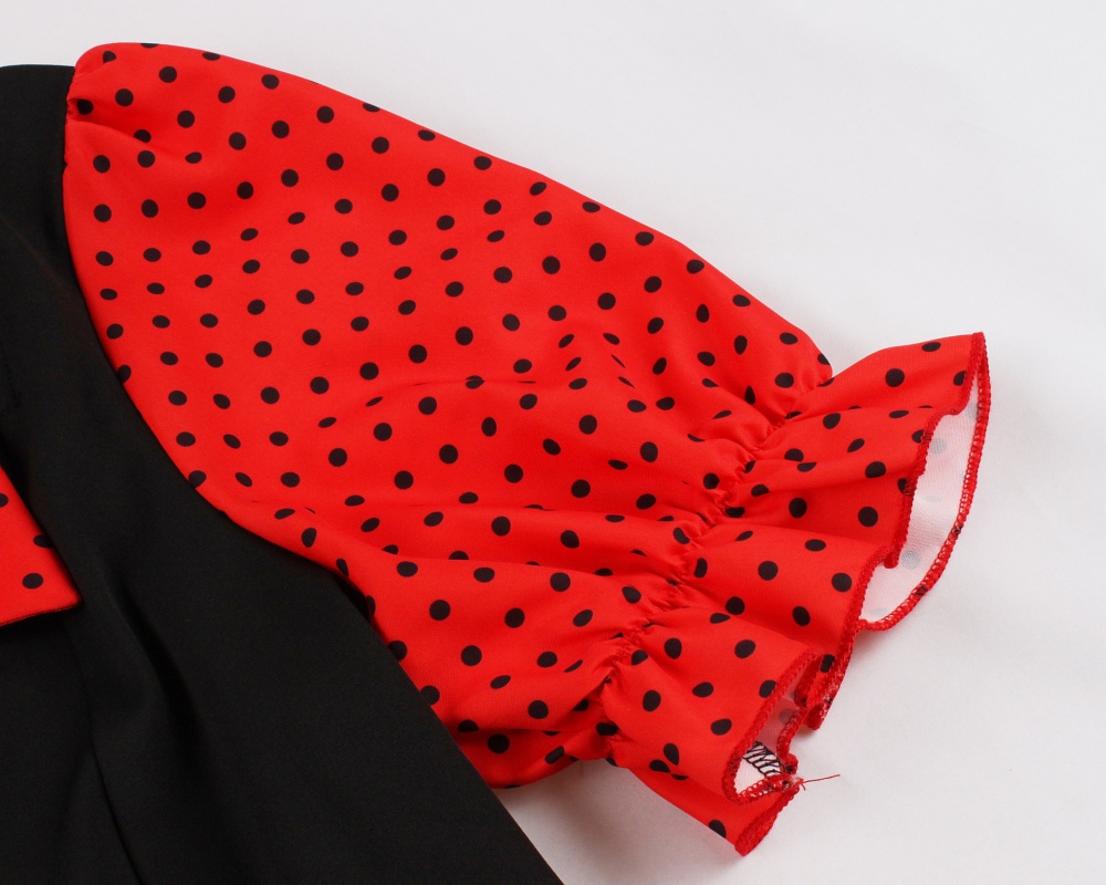 Square collar polka dot slim retro Hepburn style dress for women