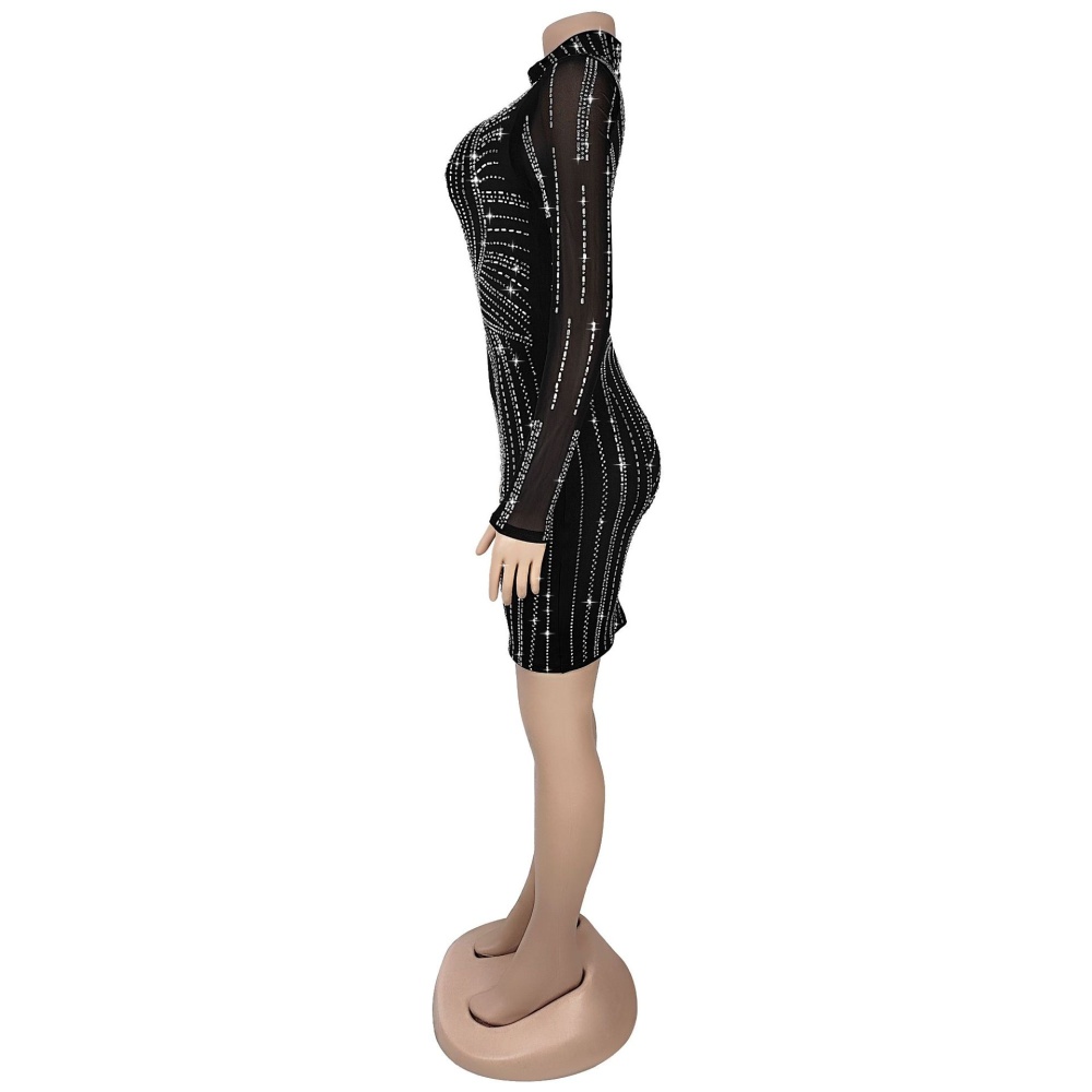 Gauze rhinestone fashion sexy slim perspective dress