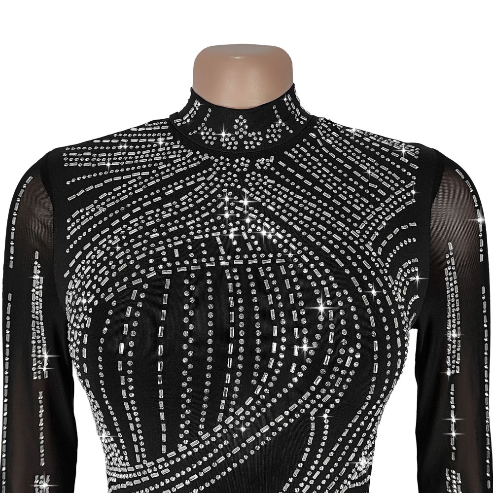 Gauze rhinestone fashion sexy slim perspective dress
