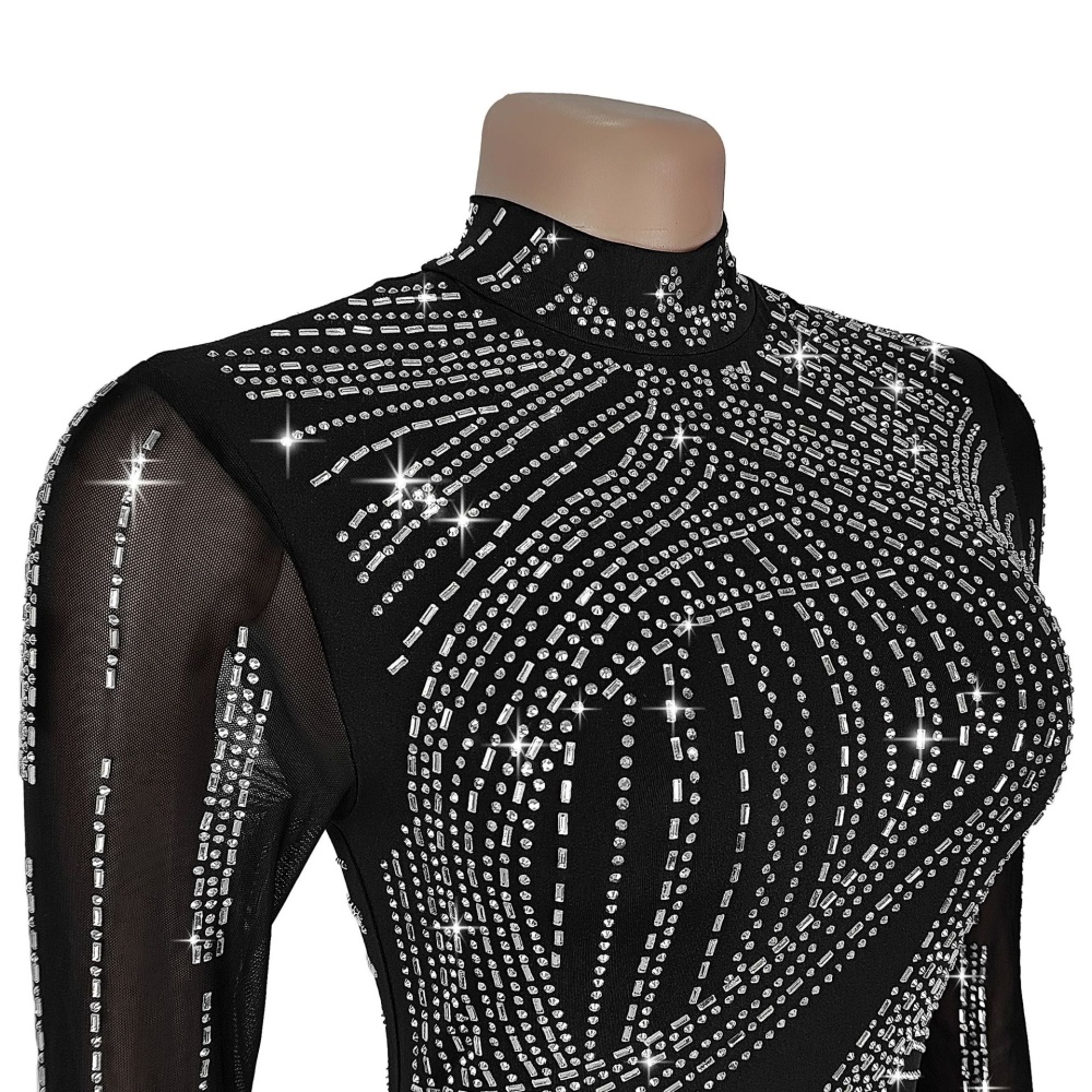 Gauze rhinestone fashion sexy slim perspective dress