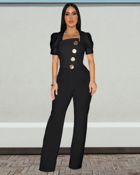 Short sleeve fashion sports wide leg jumpsuit for women