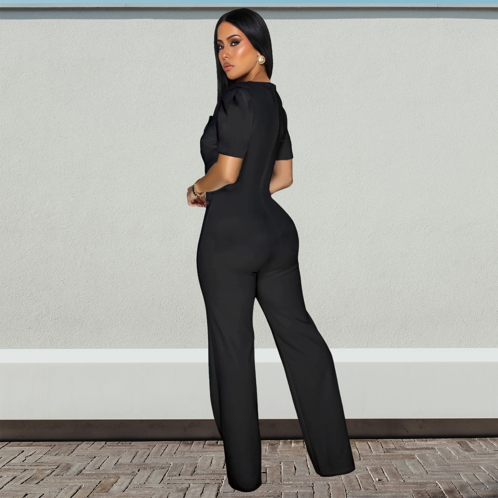 Short sleeve fashion sports wide leg jumpsuit for women