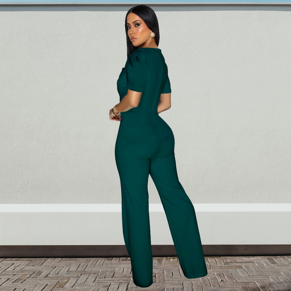 Short sleeve fashion sports wide leg jumpsuit for women