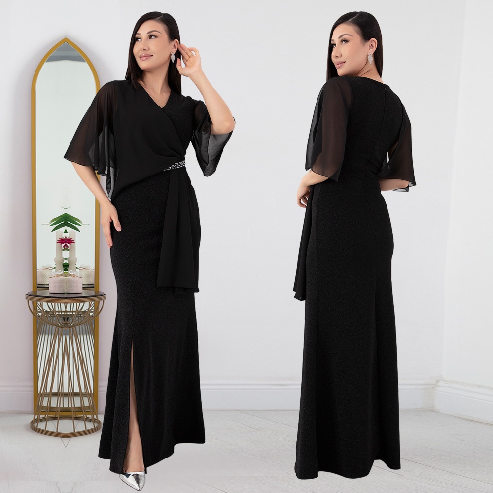 Fashion perspective split rhinestone dress for women