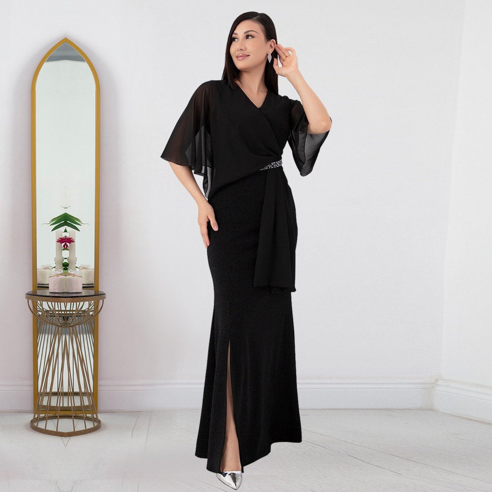 Fashion perspective split rhinestone dress for women