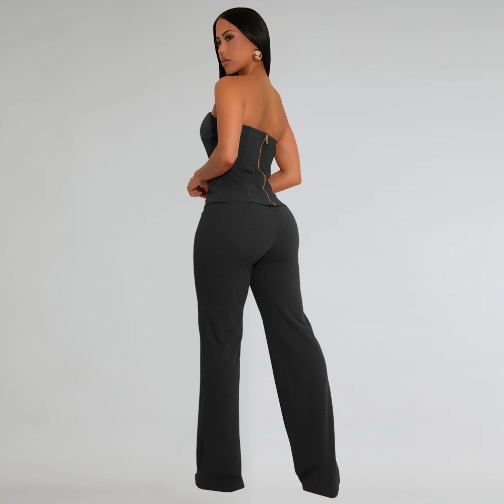 Gold buckle wrapped chest sexy long pants 2pcs set