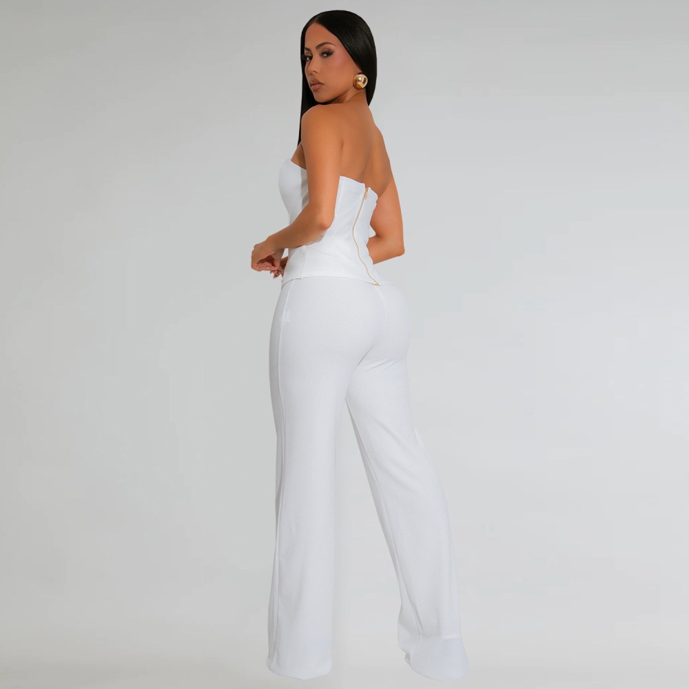 Gold buckle wrapped chest sexy long pants 2pcs set