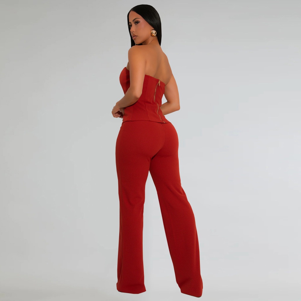 Gold buckle wrapped chest sexy long pants 2pcs set