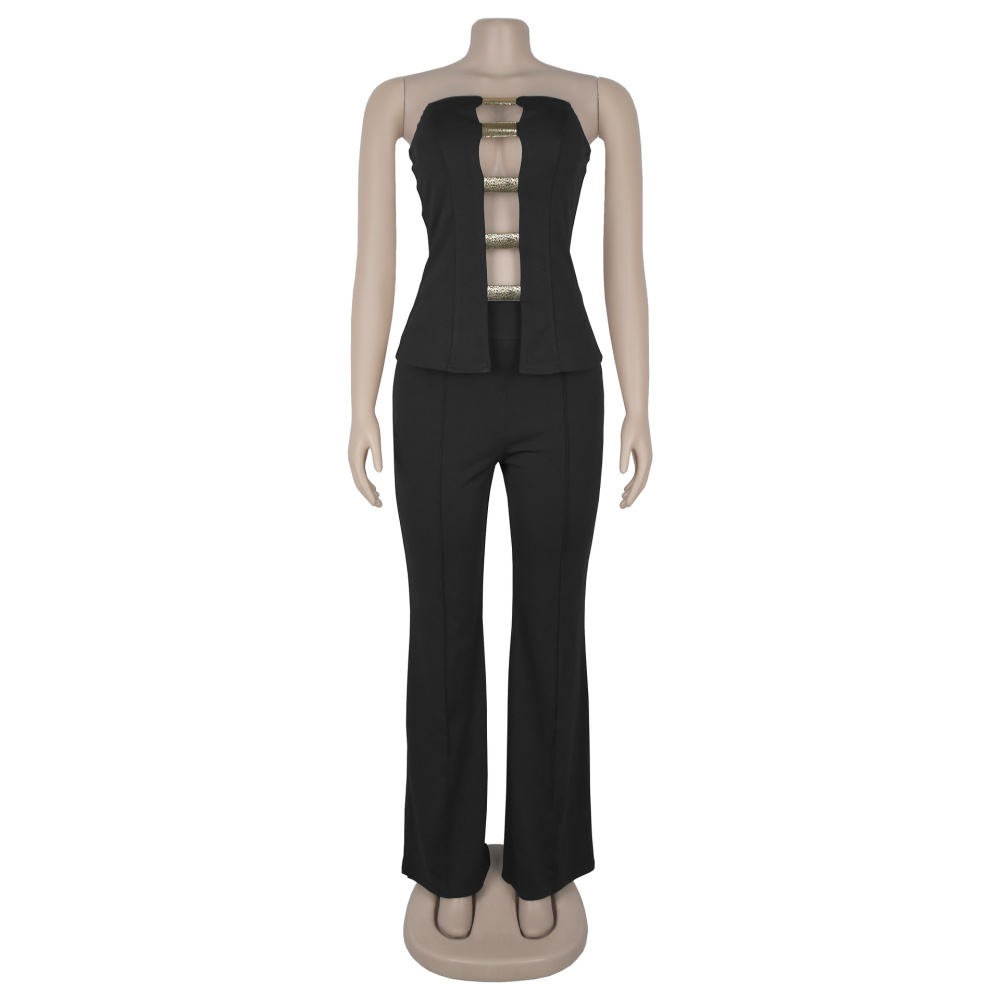 Gold buckle wrapped chest sexy long pants 2pcs set