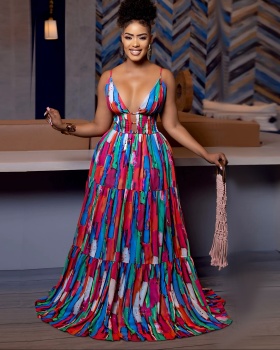 Colors sexy fashion printing sling dress for women