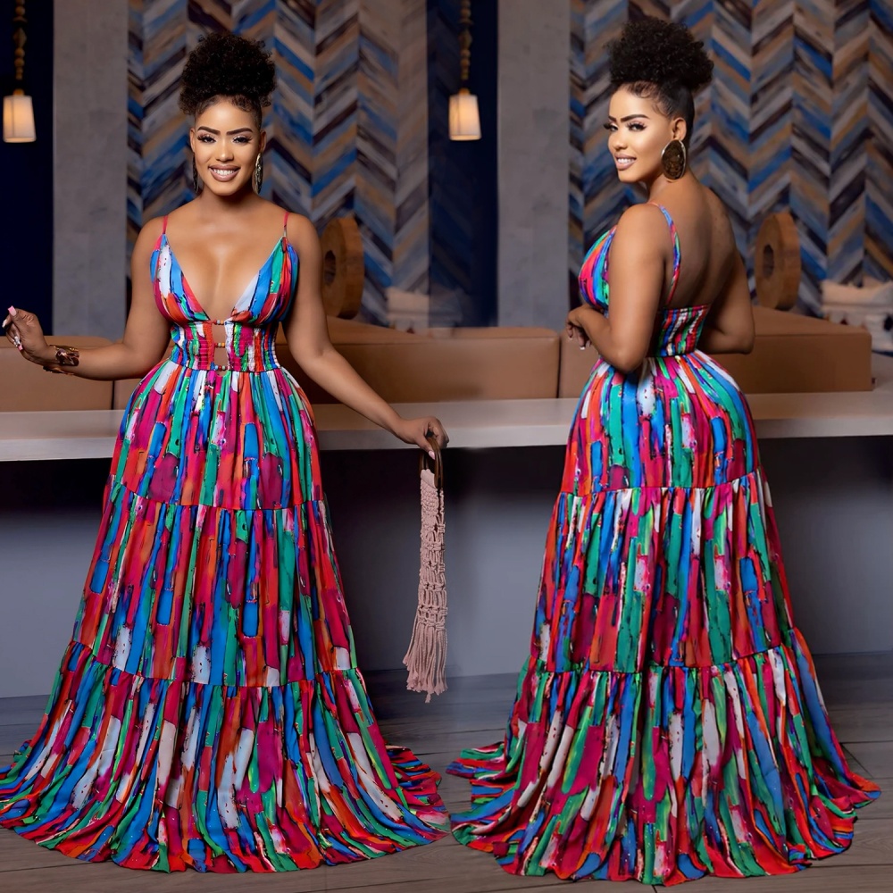 Colors sexy fashion printing sling dress for women