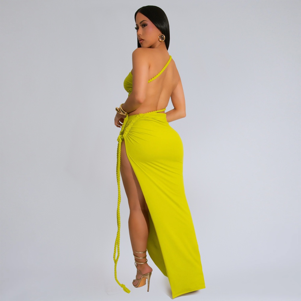 Summer wrapped chest split fashion long dress for women