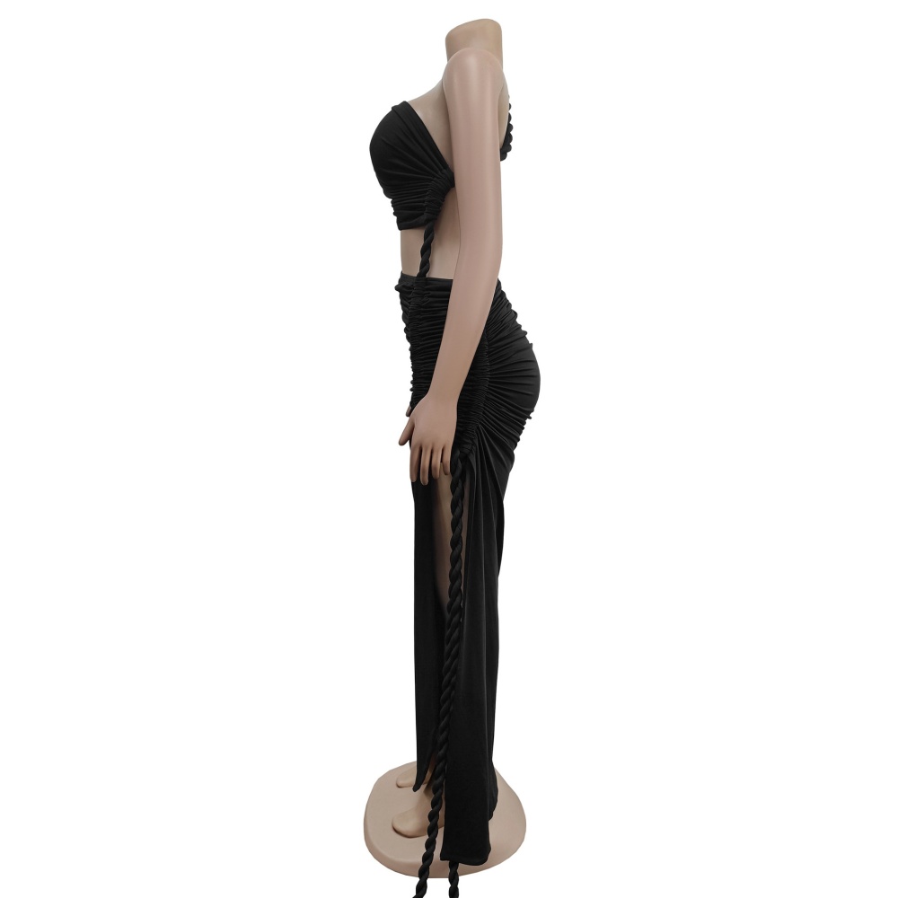Summer wrapped chest split fashion long dress for women